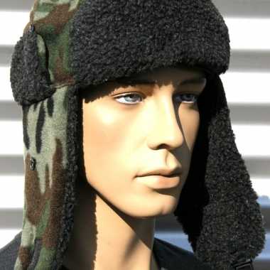 Camouflage fleece dames muts met flappen