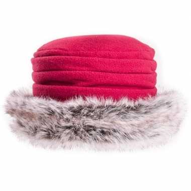 Fleece dames muts/hoed met nepbont rood voor dames
