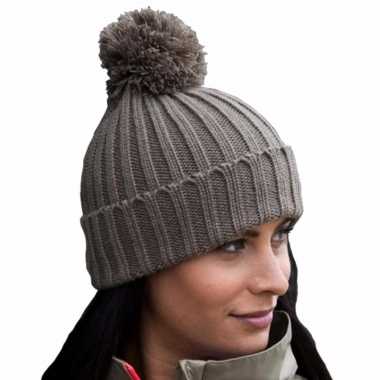 Grof gebreide winter dames muts kaky