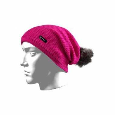 Winter dames muts fuchsia met bolletje