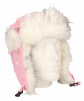 Roze bont dames muts met oorflappen voor dames