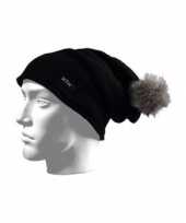Winter dames muts zwart met bolletje